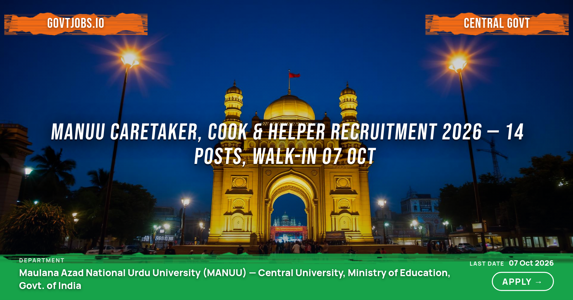 MANUU Caretaker, Cook & Helper Recruitment 2026 — 14 Posts, Walk-in 07 Oct