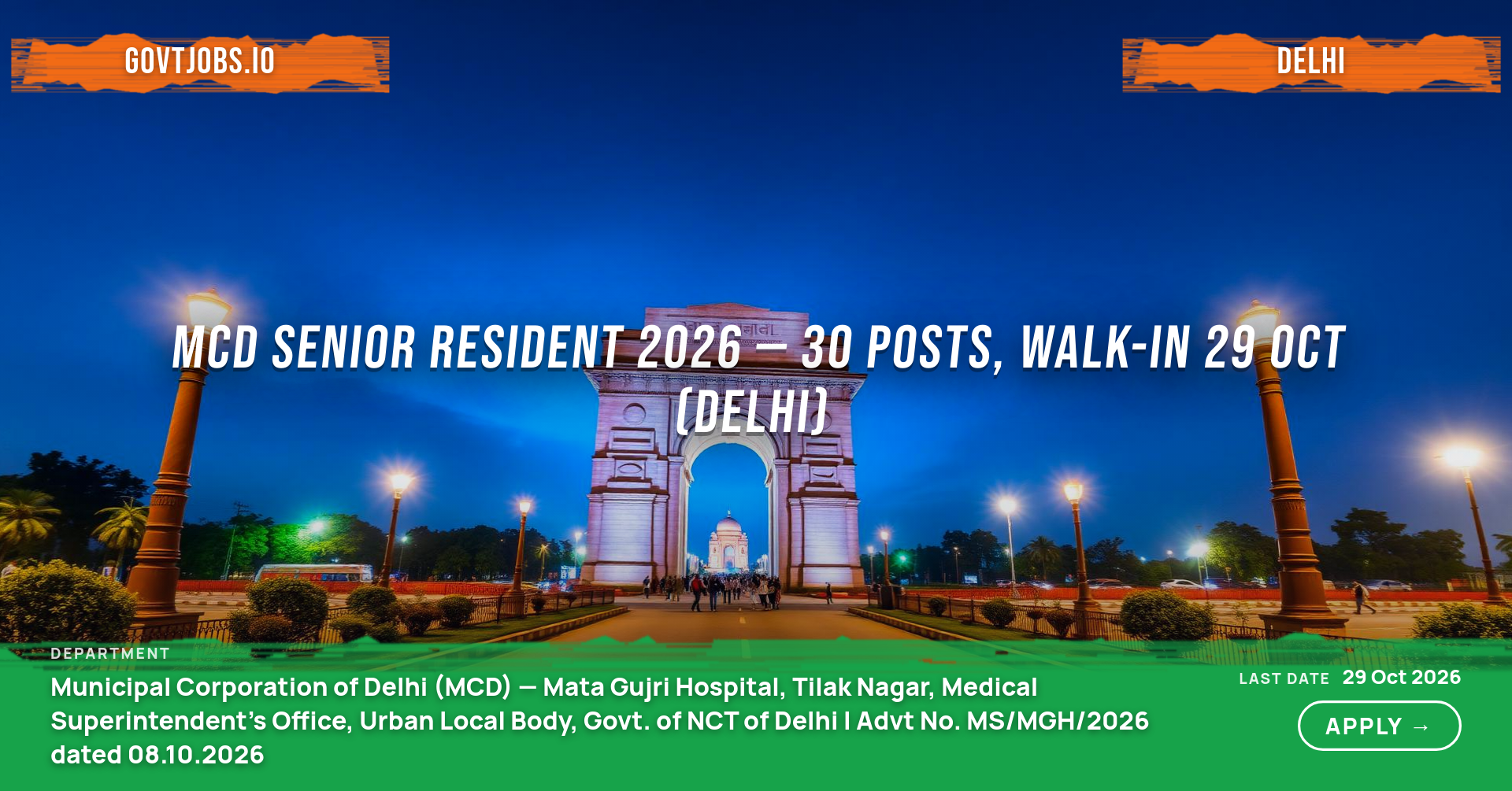 MCD Senior Resident 2026 — 30 Posts, Walk-in 29 Oct (Delhi)