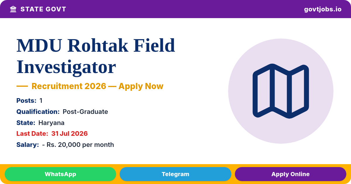 MDU Rohtak Field Investigator Recruitment 2026 — 1 Post, Apply by 31 July (Haryana)