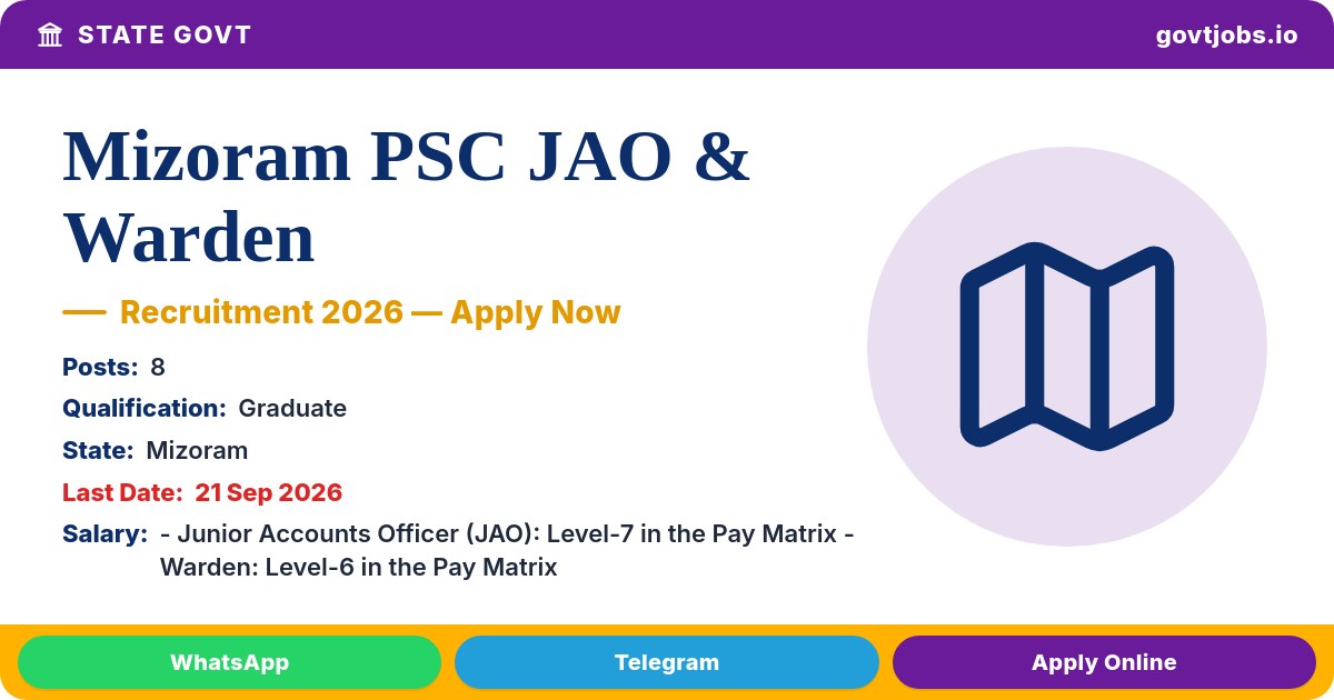 Mizoram PSC JAO & Warden Recruitment 2026 — 8 Posts
