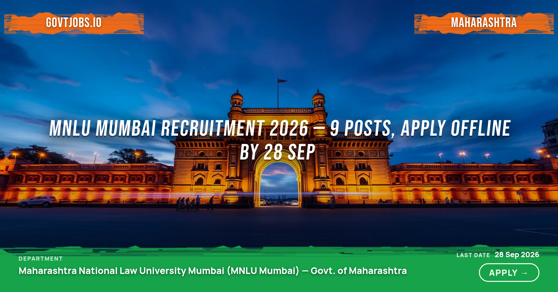 MNLU Mumbai Recruitment 2026 — 9 Posts, Apply Offline by 28 Sep