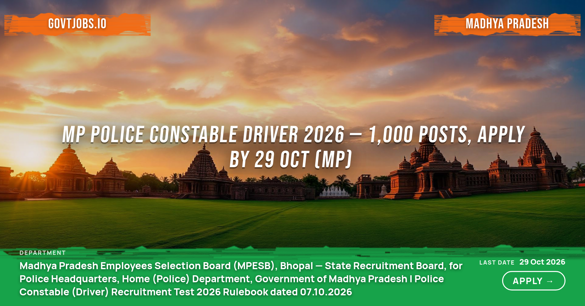 MP Police Constable Driver 2026 — 1,000 Posts, Apply by 29 Oct (MP)