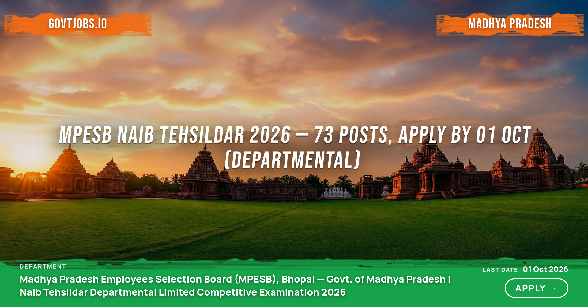 MPESB Naib Tehsildar 2026 — 73 Posts, Apply by 01 Oct (Departmental)