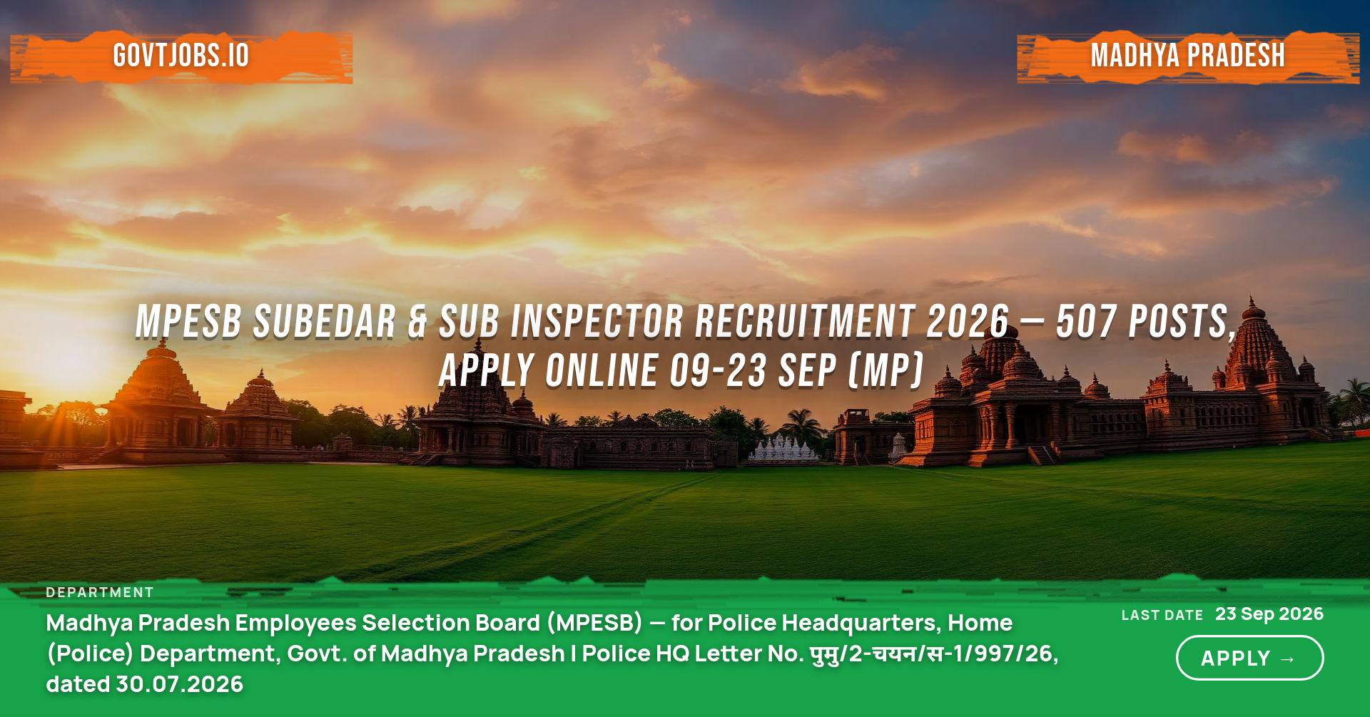 MPESB Subedar & Sub Inspector Recruitment 2026 — 507 Posts, Apply Online 09-23 Sep (MP)