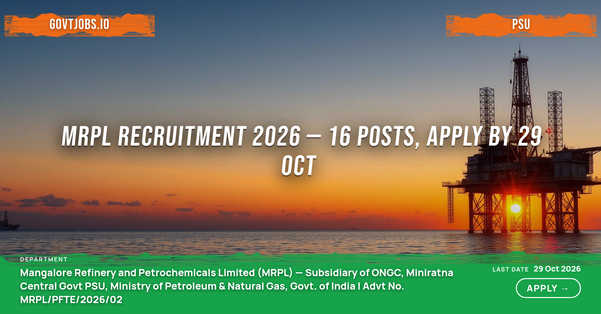 MRPL Recruitment 2026 — 16 Posts, Apply by 29 Oct