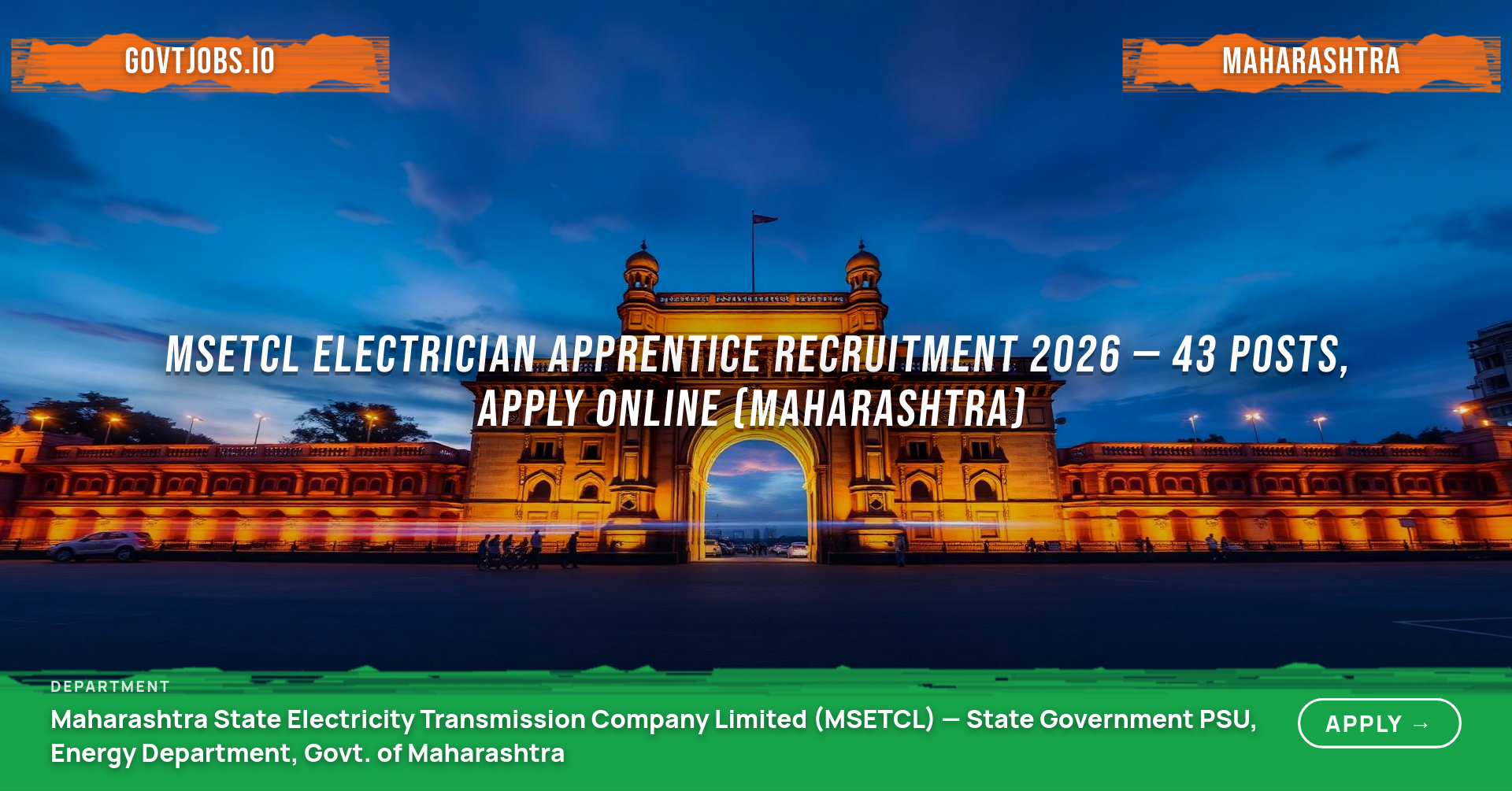 MSETCL Electrician Apprentice Recruitment 2026 — 43 Posts, Apply Online (Maharashtra)