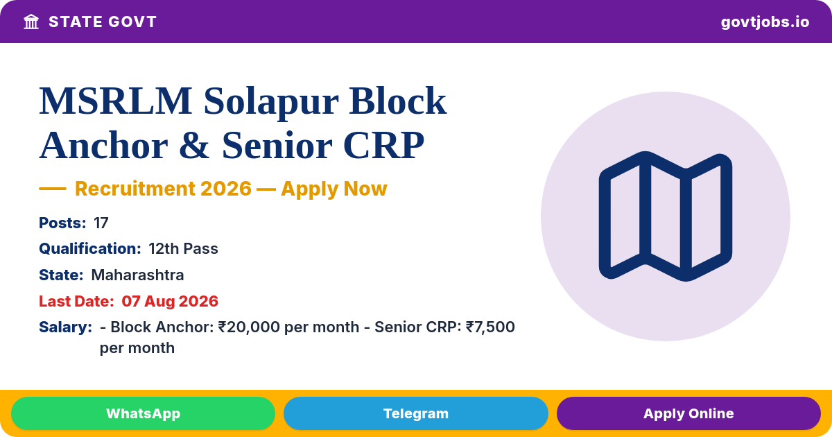 MSRLM Solapur Block Anchor & Senior CRP Recruitment 2026 — 17 Posts, Apply Offline by 07 August (Maharashtra)