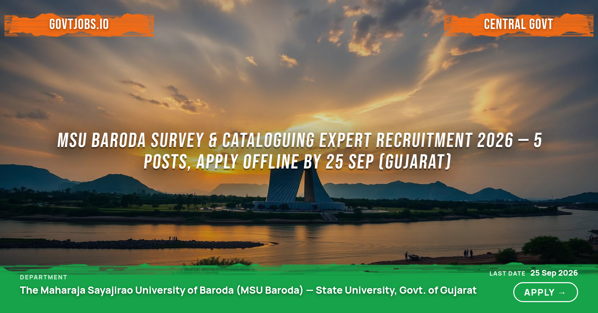 MSU Baroda Survey & Cataloguing Expert Recruitment 2026 — 5 Posts, Apply Offline by 25 Sep (Gujarat)