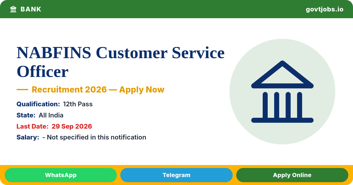 NABFINS Customer Service Officer Recruitment 2026 — Apply by 29 Aug (6 States)