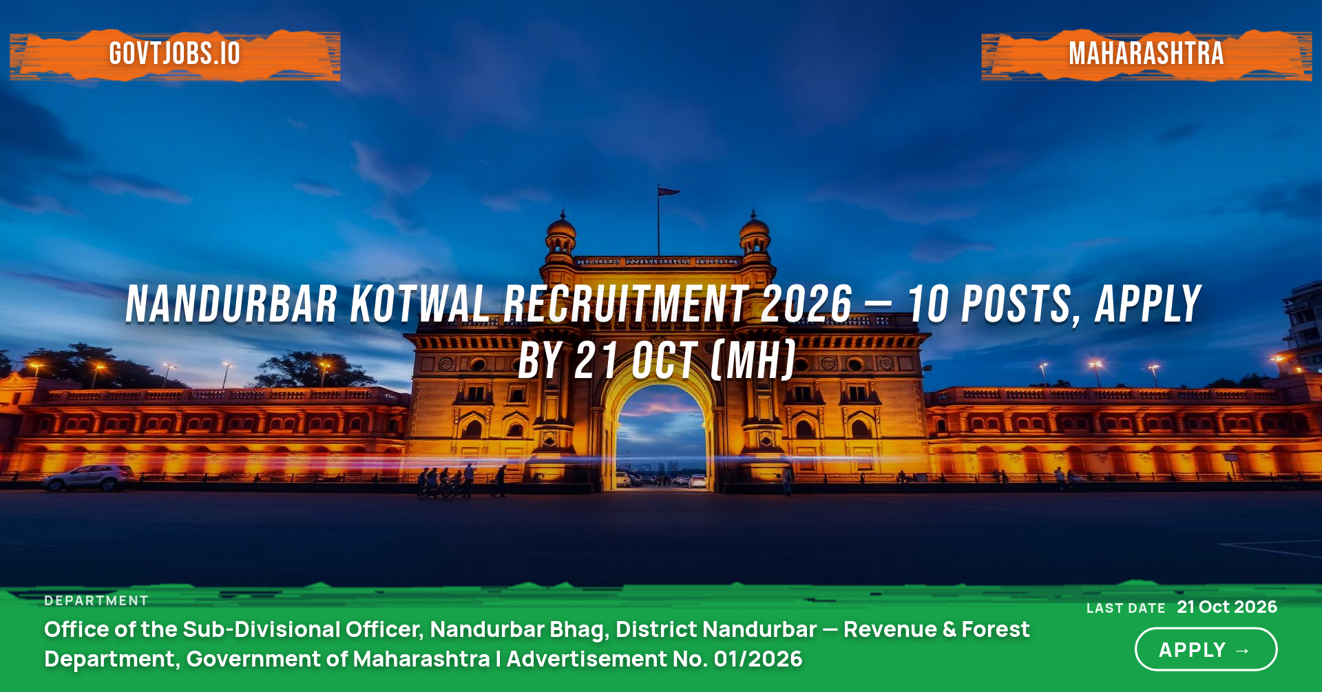 Nandurbar Kotwal Recruitment 2026 — 10 Posts, Apply by 21 Oct (MH)
