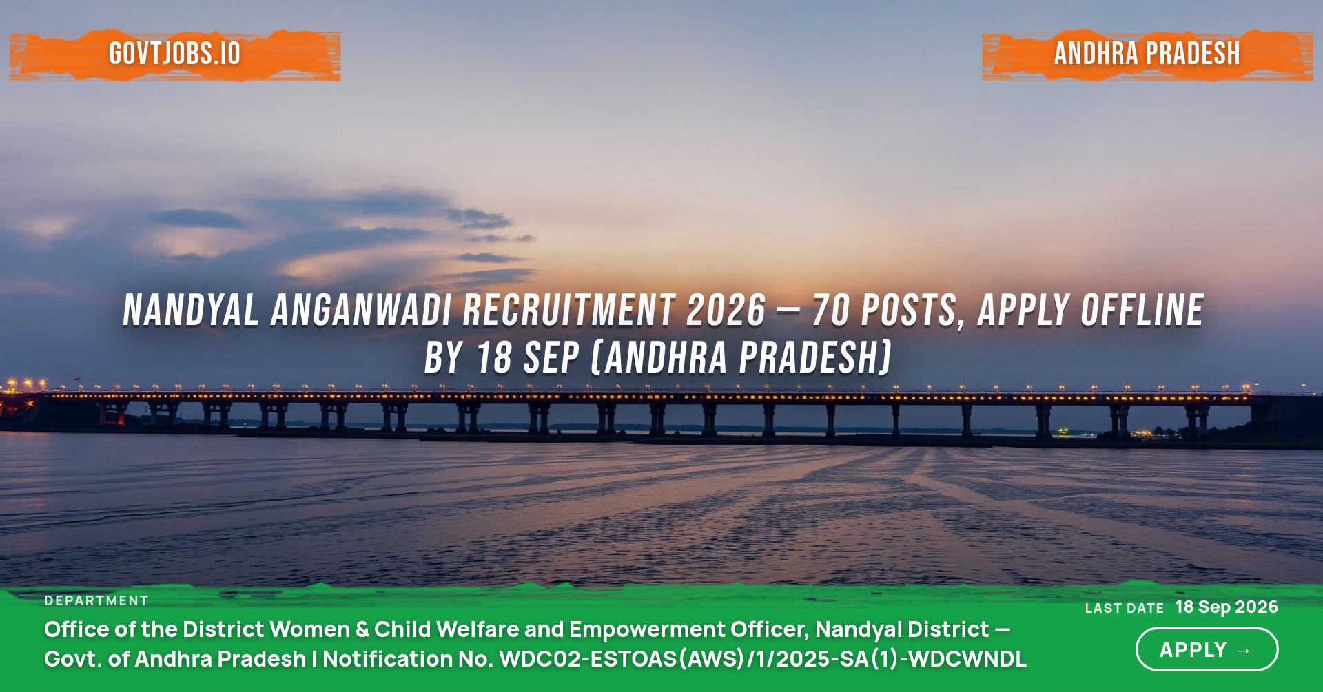 Nandyal Anganwadi Recruitment 2026 — 70 Posts, Apply Offline by 18 Sep (Andhra Pradesh)