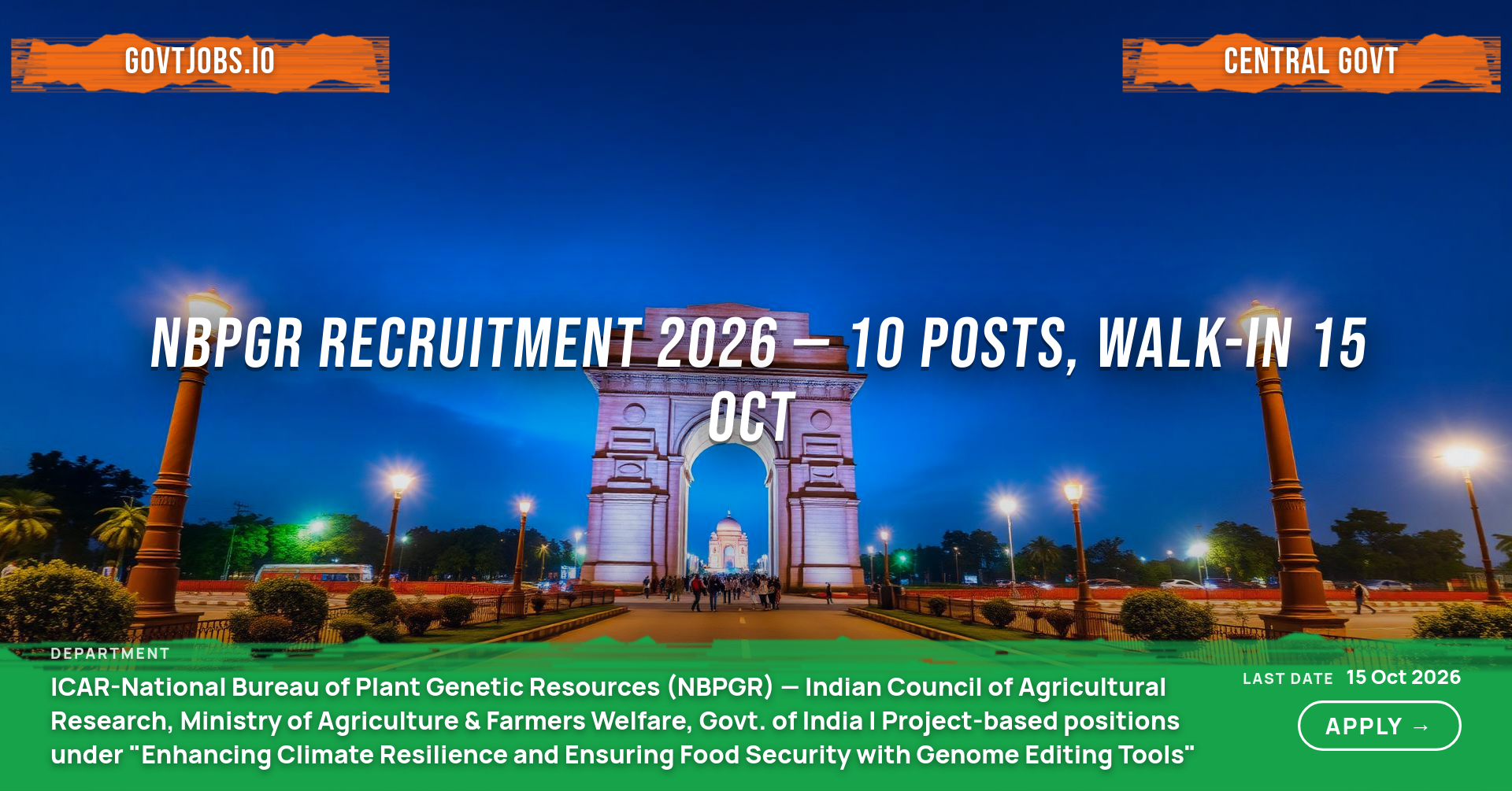 NBPGR Recruitment 2026 — 10 Posts, Walk-in 15 Oct
