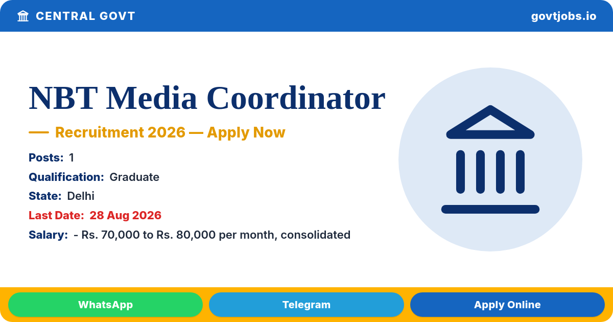 NBT Media Coordinator Recruitment 2026 — 1 Post, Apply by 28 Aug