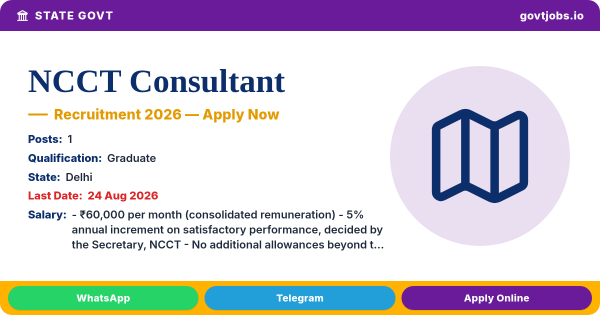 NCCT Consultant (Legal) Recruitment 2026 — 1 Post, Apply by 24 August