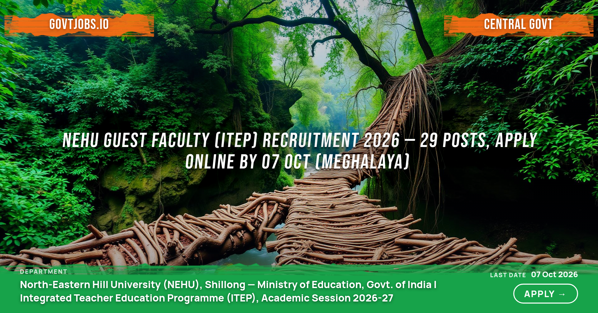 NEHU Guest Faculty (ITEP) Recruitment 2026 — 29 Posts, Apply Online by 07 Oct (Meghalaya)