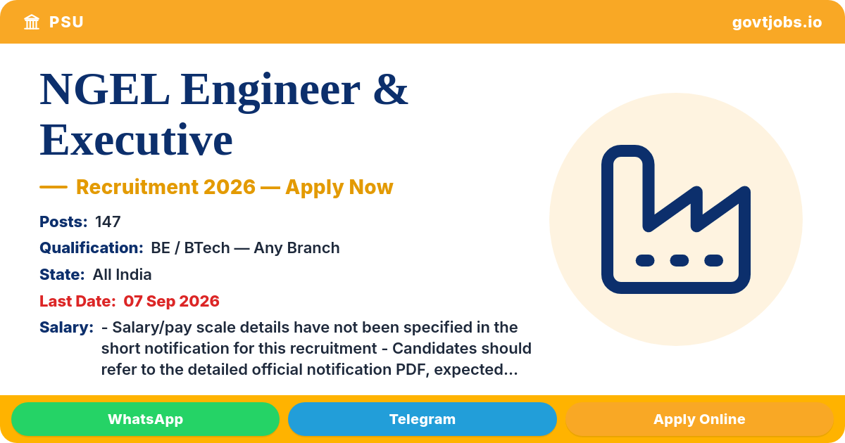 NGEL Engineer & Executive Recruitment 2026 — 147 Posts, Apply Online 18 Aug-07 Sep (All India)