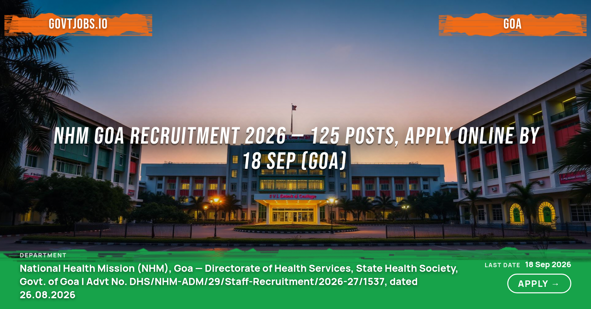 NHM Goa Recruitment 2026 — 125 Posts, Apply Online by 18 Sep (Goa)