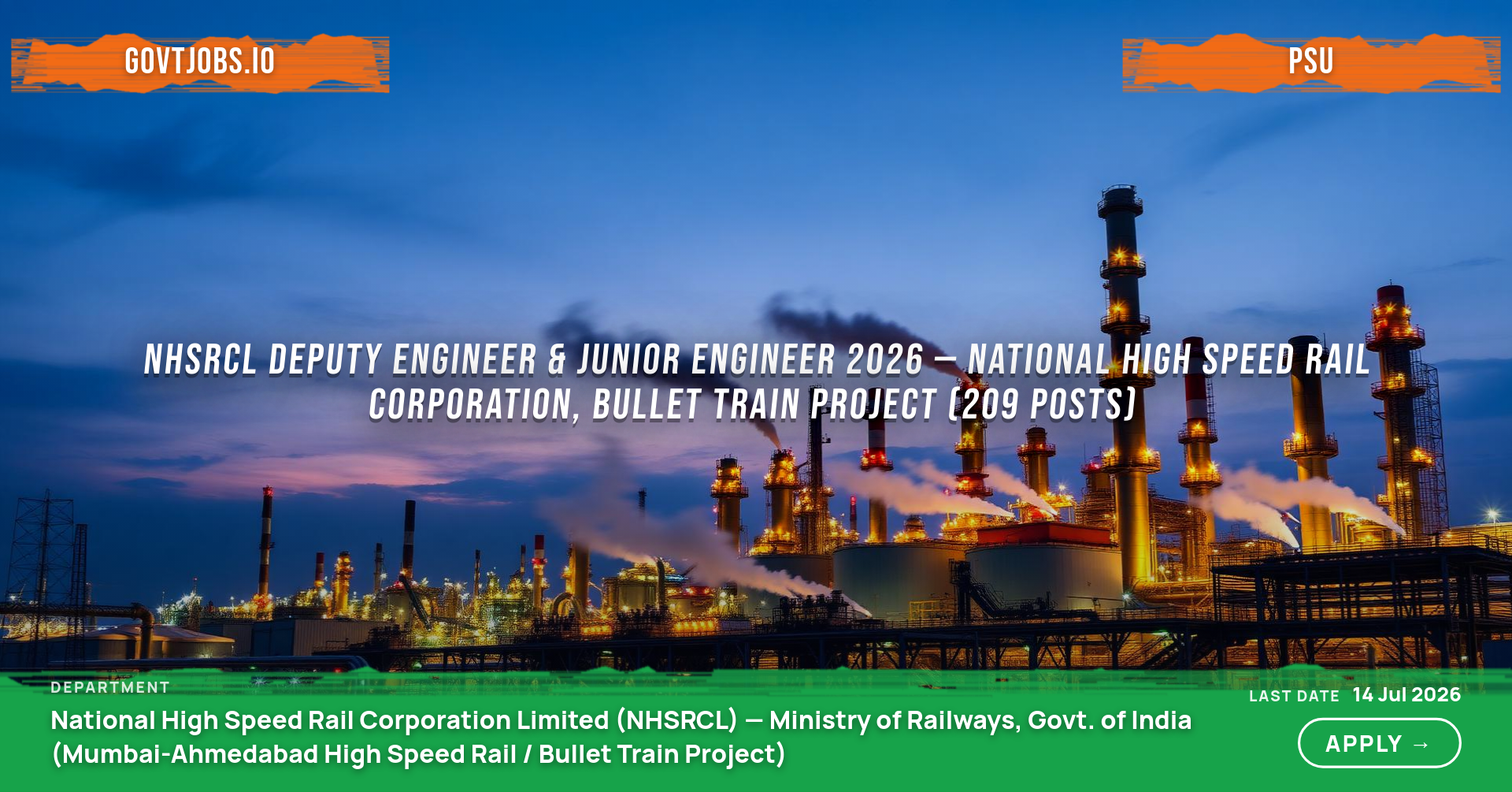 NHSRCL Deputy Engineer & Junior Engineer 2026 — National High Speed Rail Corporation, Bullet Train Project (209 Posts)