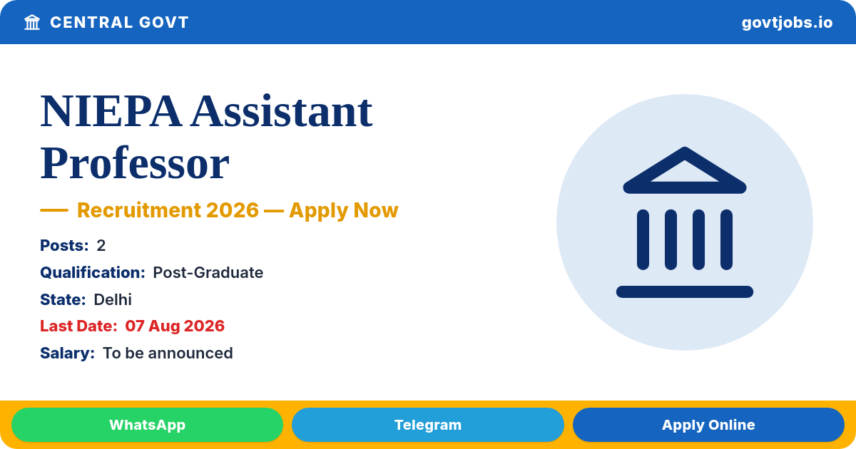 NIEPA Assistant Professor (Guest Faculty) 2026 — 2 Posts, Apply by 07 August (Delhi)
