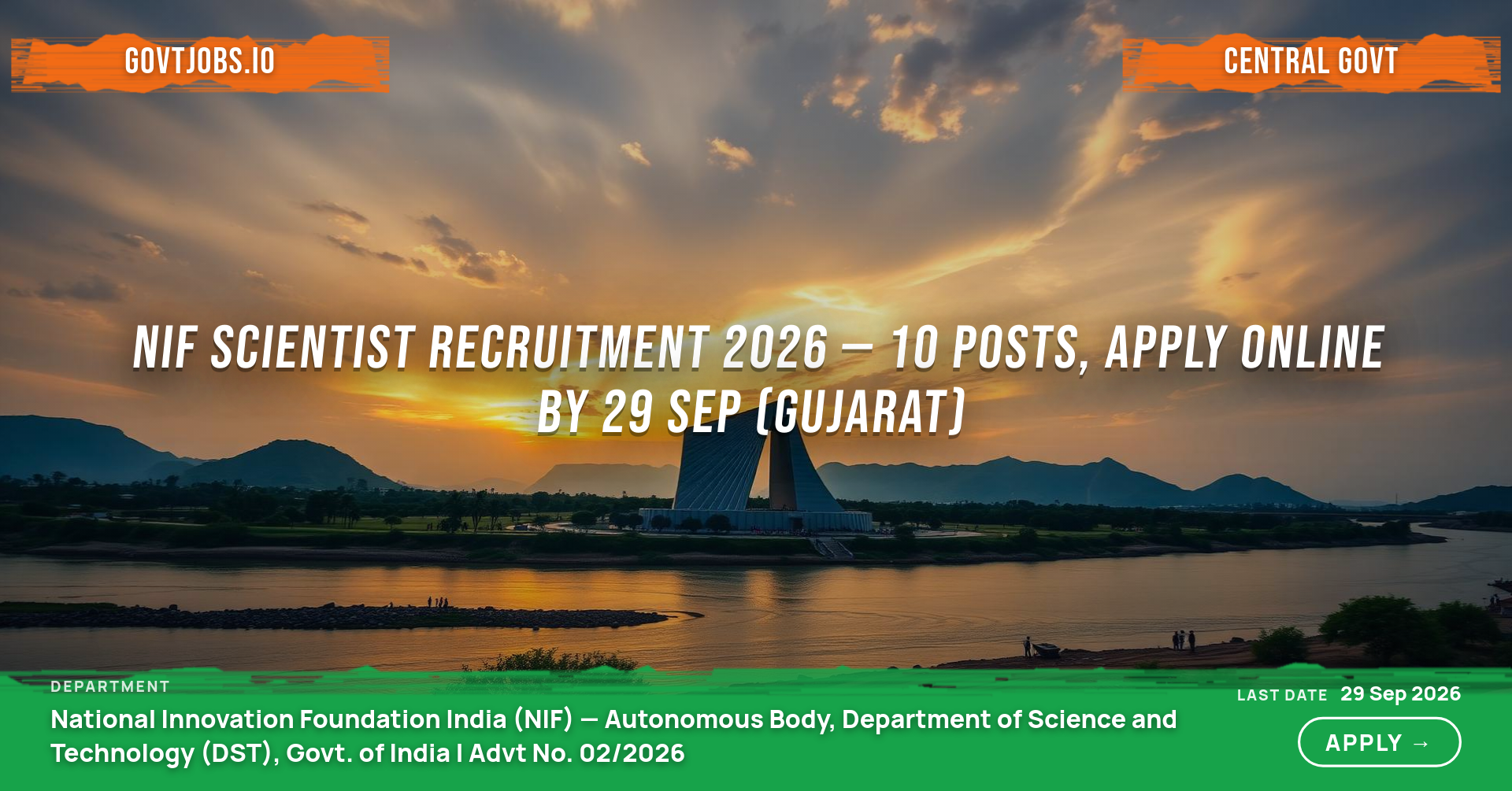 NIF Scientist Recruitment 2026 — 10 Posts, Apply Online by 29 Sep (Gujarat)