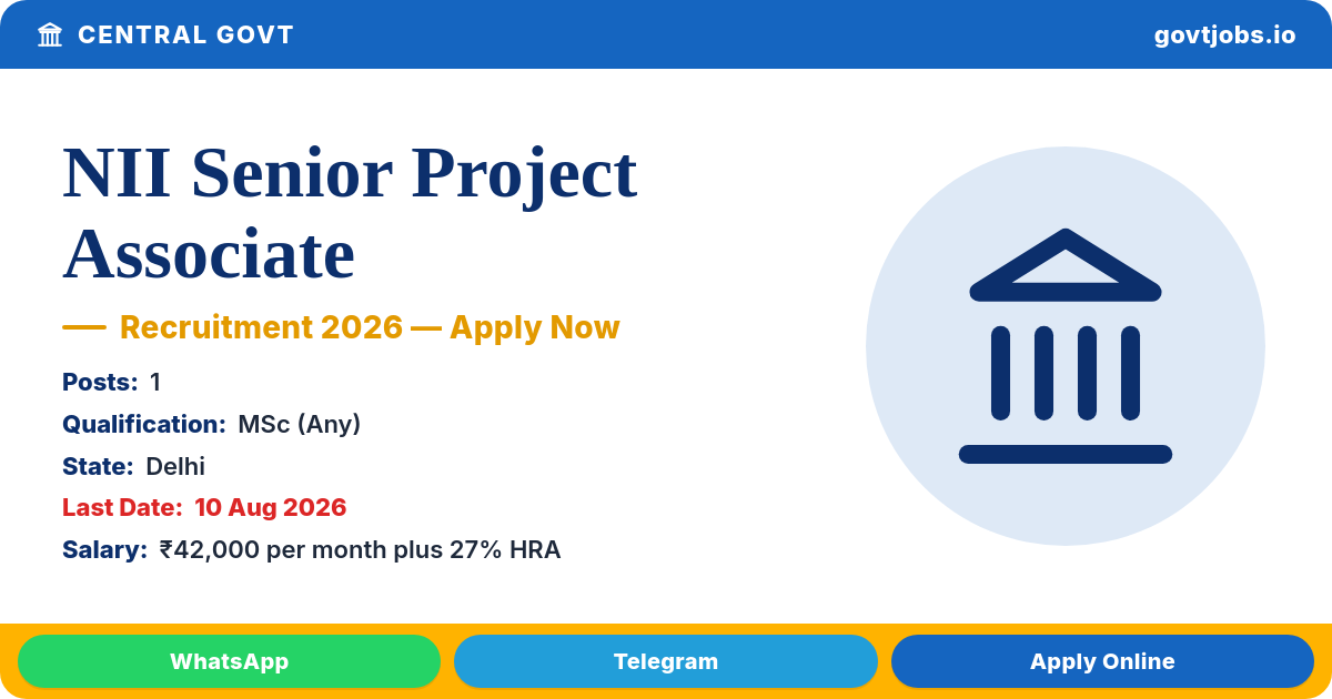 NII Senior Project Associate Recruitment 2026 — 1 Post, Apply by 19 Aug (Delhi)