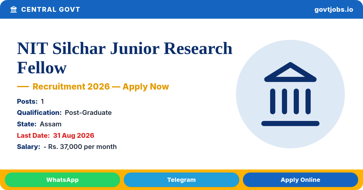 NIT Silchar Junior Research Fellow Recruitment 2026 – 1 Post (Mechanical Engineering)