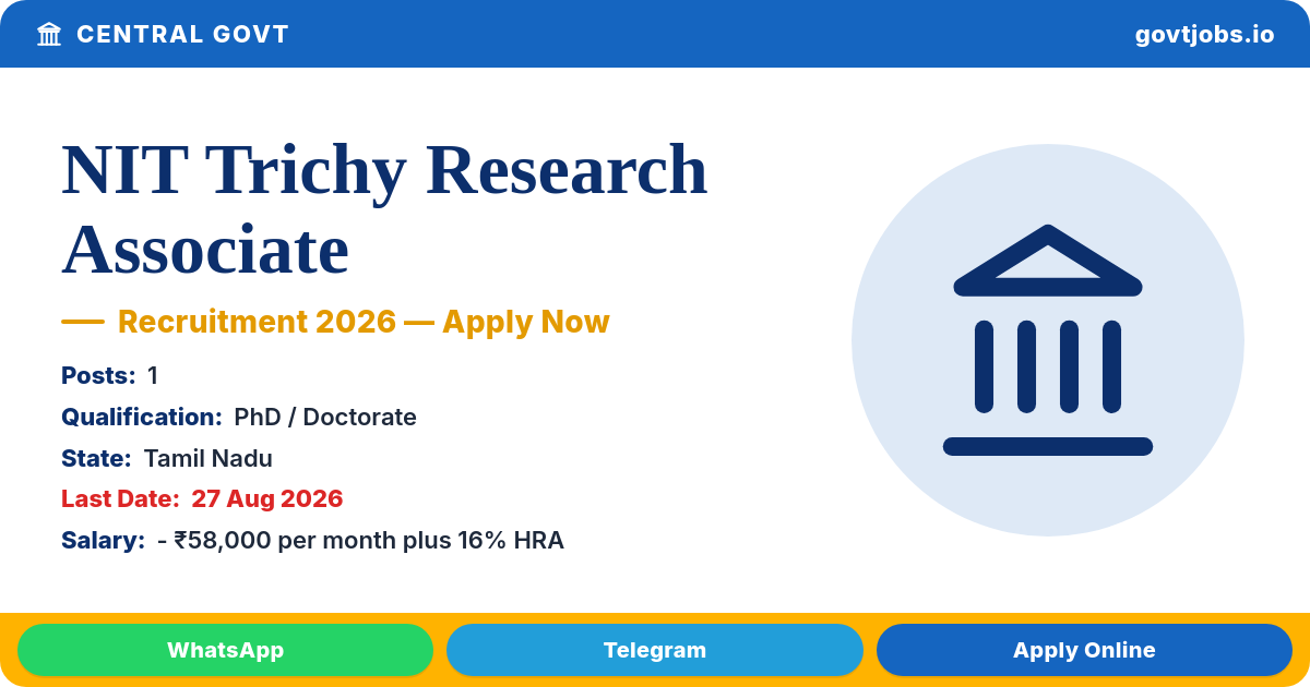 NIT Trichy Research Associate Recruitment 2026 — 1 Post, Apply Offline by 27 Aug