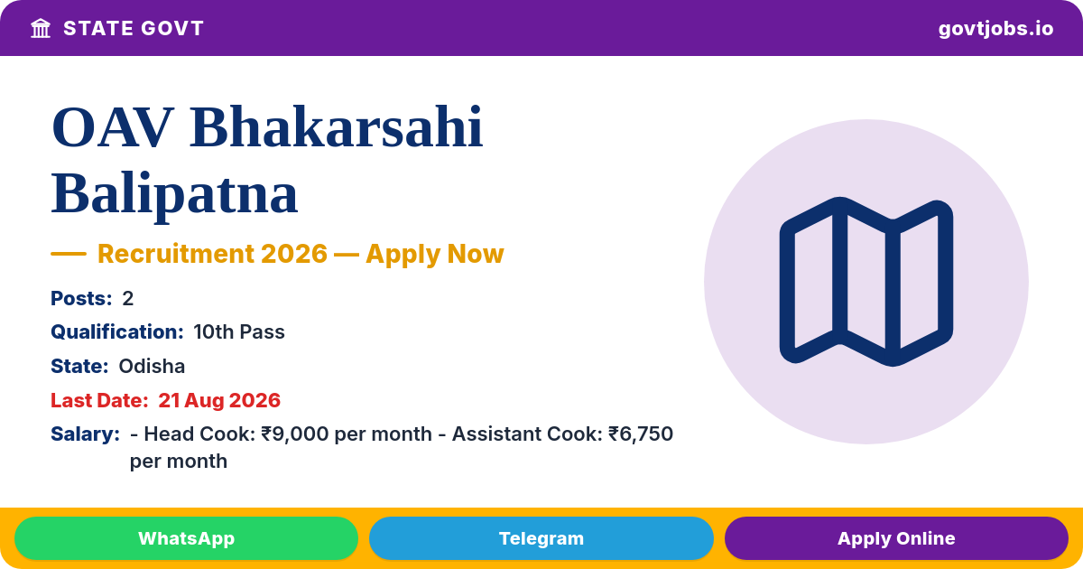 OAV Bhakarsahi Balipatna Recruitment 2026 — 2 Posts, Apply Offline by 21 Aug (Odisha)