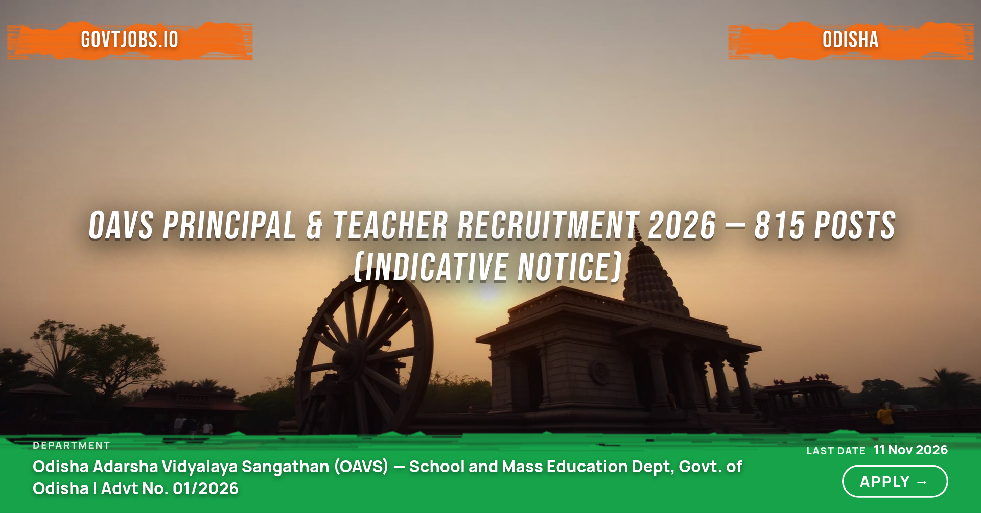 OAVS Principal & Teacher Recruitment 2026 — 815 Posts (Indicative Notice)