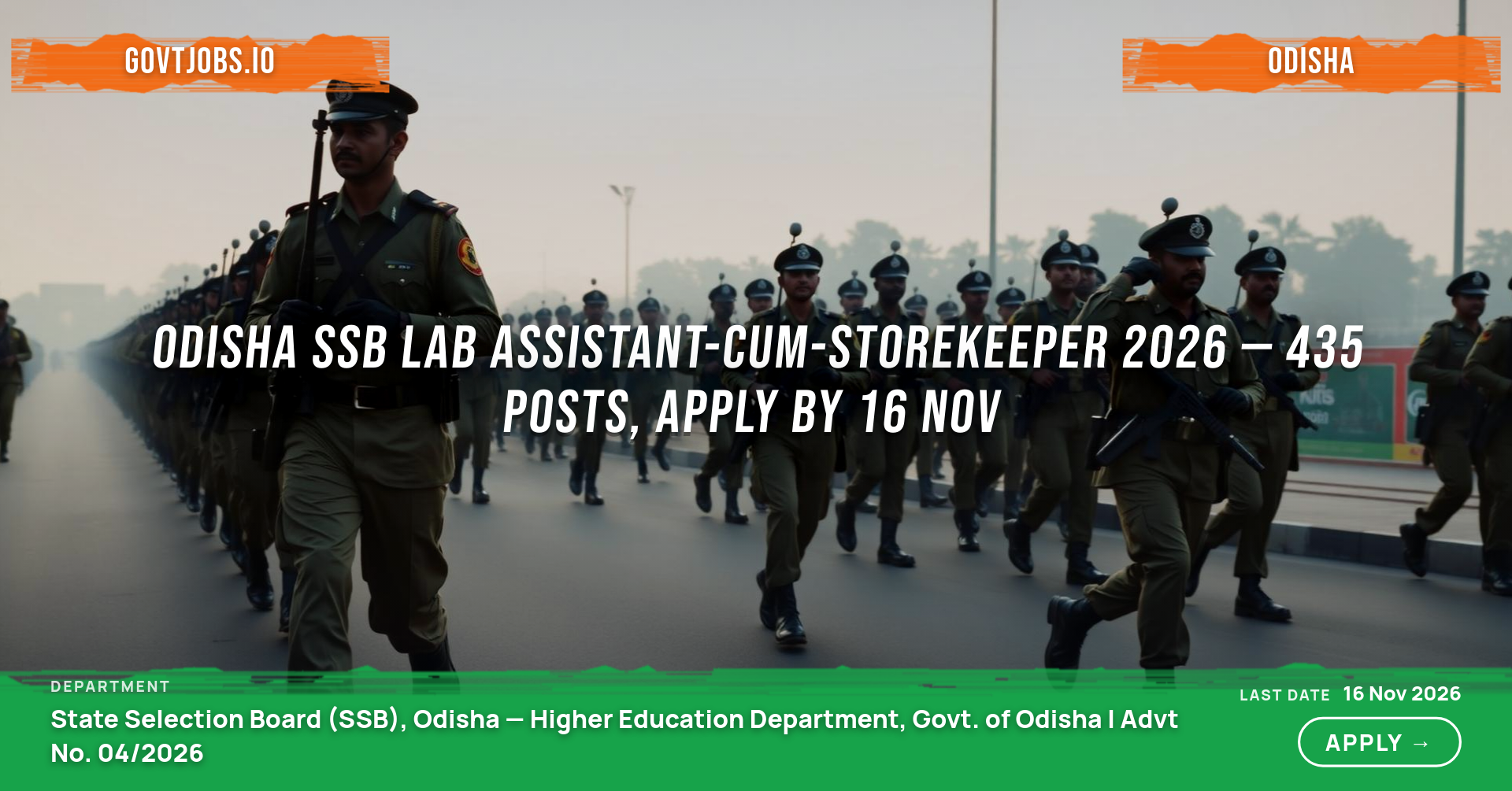 Odisha SSB Lab Assistant-cum-Storekeeper 2026 — 435 Posts, Apply by 16 Nov