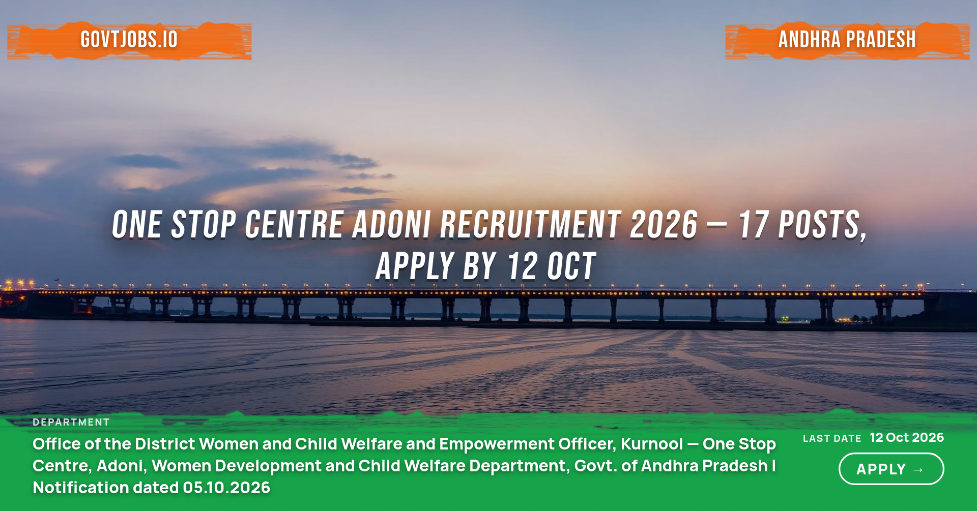One Stop Centre Adoni Recruitment 2026 — 17 Posts, Apply by 12 Oct