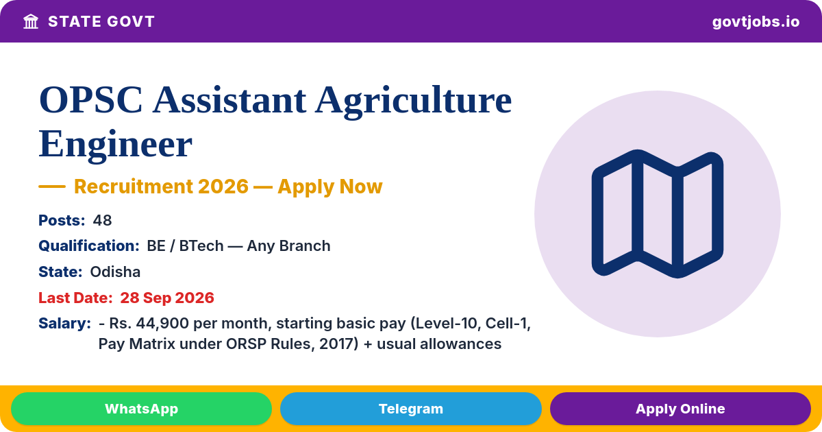 OPSC Assistant Agriculture Engineer Recruitment 2026 — 48 Posts, Apply by 28 Sep
