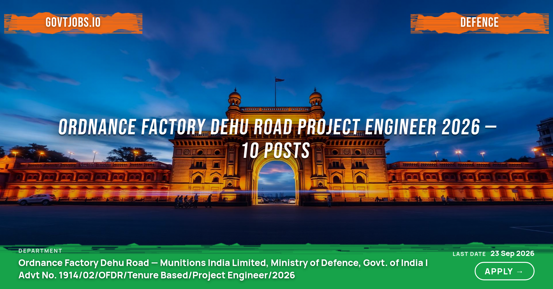 Ordnance Factory Dehu Road Project Engineer 2026 — 10 Posts