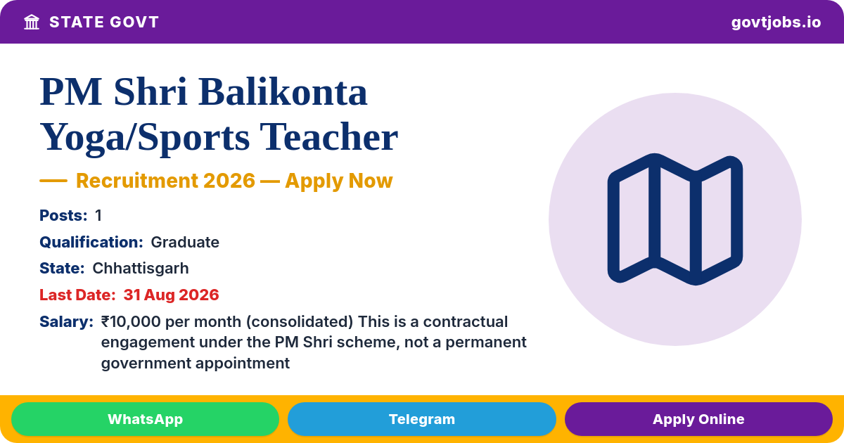 PM Shri Balikonta Yoga/Sports Teacher 2026 — 1 Post, 31 Aug