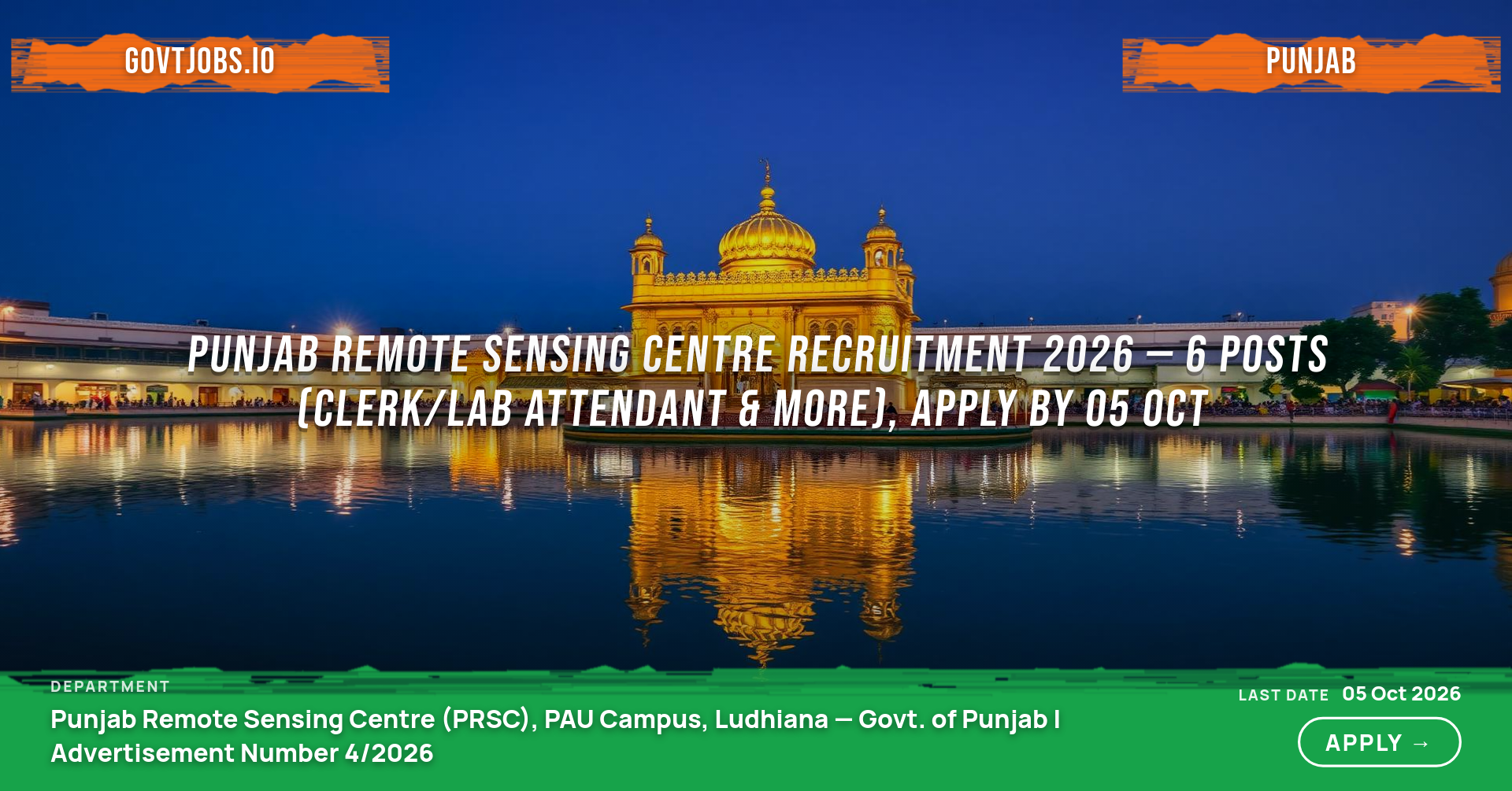 Punjab Remote Sensing Centre Recruitment 2026 — 6 Posts (Clerk/Lab Attendant & More), Apply by 05 Oct