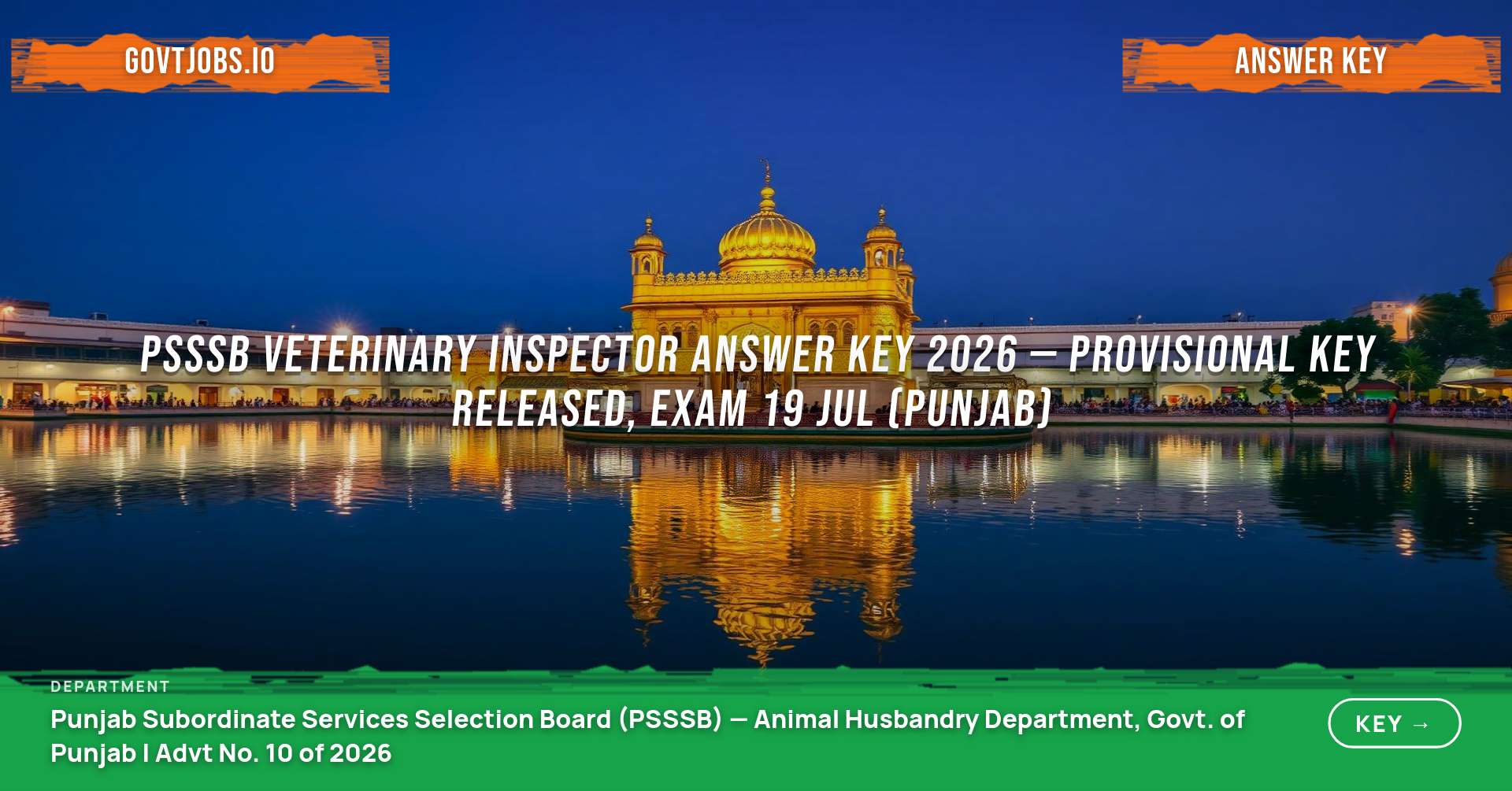 PSSSB Veterinary Inspector Answer Key 2026 — Provisional Key Released, Exam 19 Jul (Punjab)