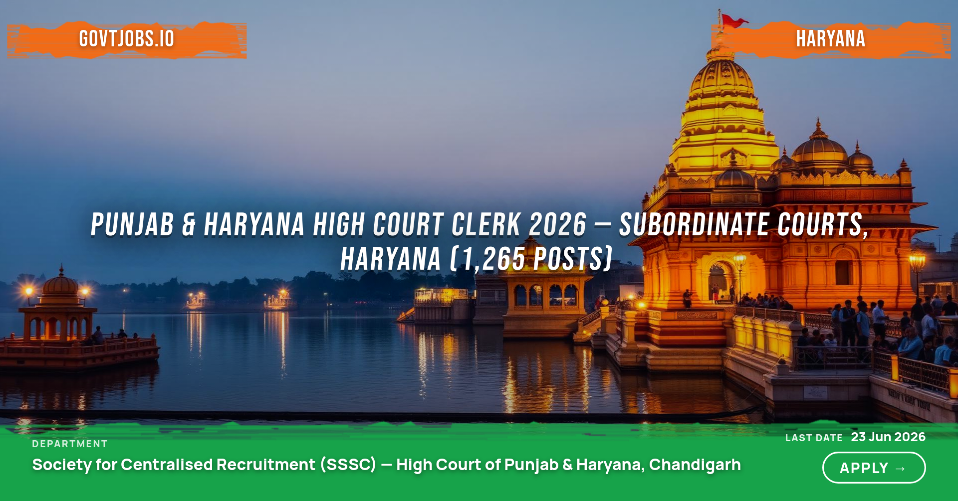 Punjab & Haryana High Court Clerk 2026 — Subordinate Courts, Haryana (1,265 Posts)