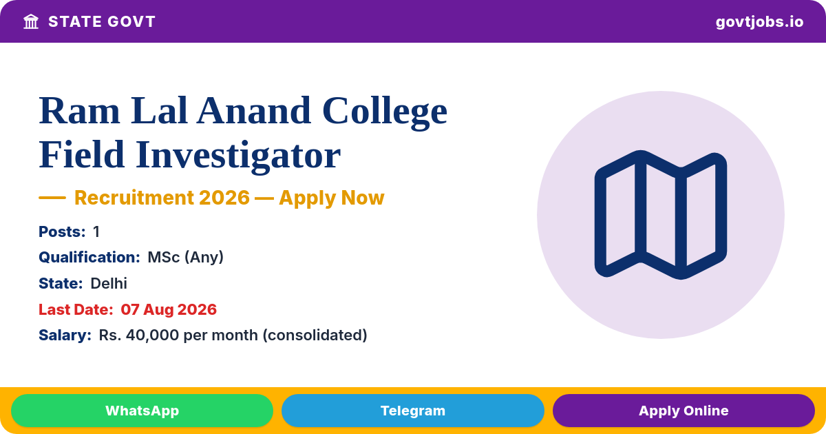 Ram Lal Anand College Field Investigator Recruitment 2026 — 1 Post, Apply by 07 Aug (Delhi)