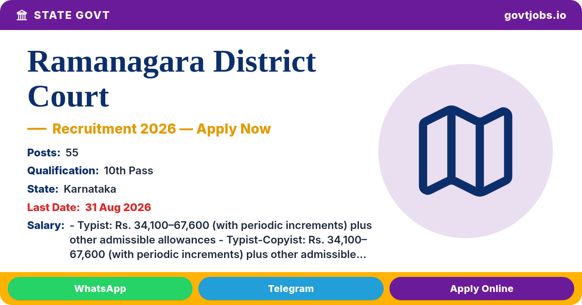 Ramanagara District Court Recruitment 2026 — 55 Typist, Peon Posts, Apply by 31 Aug (Karnataka)