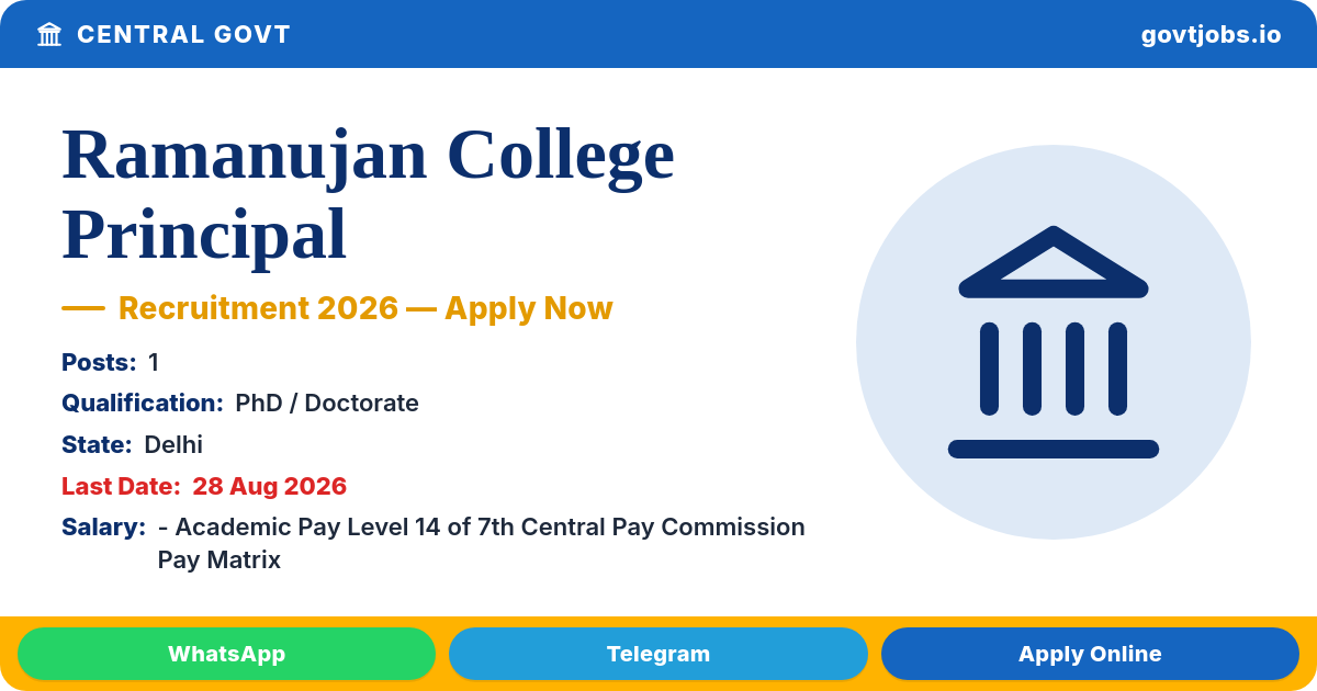 Ramanujan College Principal Recruitment 2026 — 1 Post, Apply by 28 Aug (Delhi)