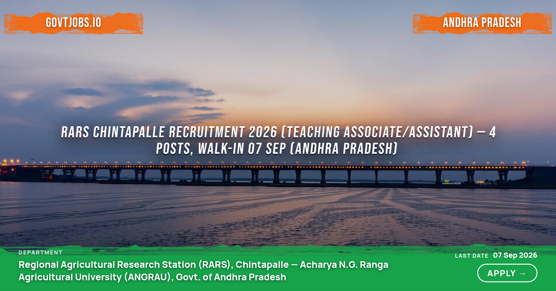 RARS Chintapalle Recruitment 2026 (Teaching Associate/Assistant) — 4 Posts, Walk-in 07 Sep (Andhra Pradesh)