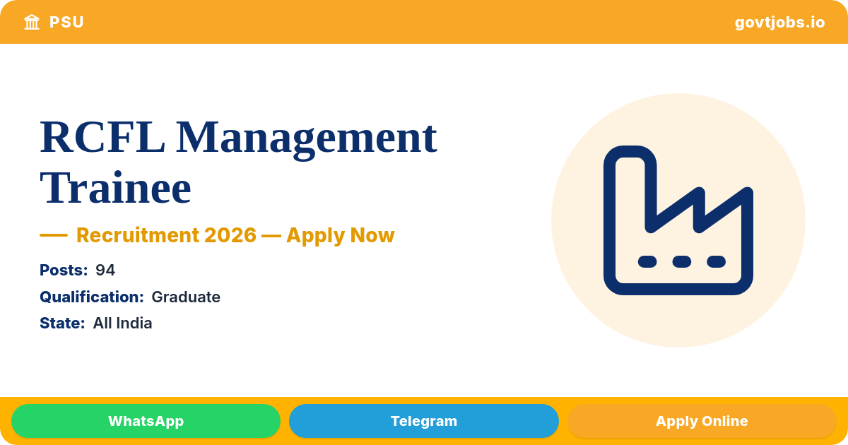 RCFL Management Trainee Recruitment 2026 — 94 Posts