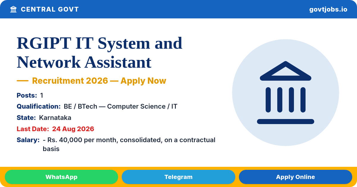 RGIPT IT System and Network Assistant Recruitment 2026 — 1 Post, Apply by 24 Aug