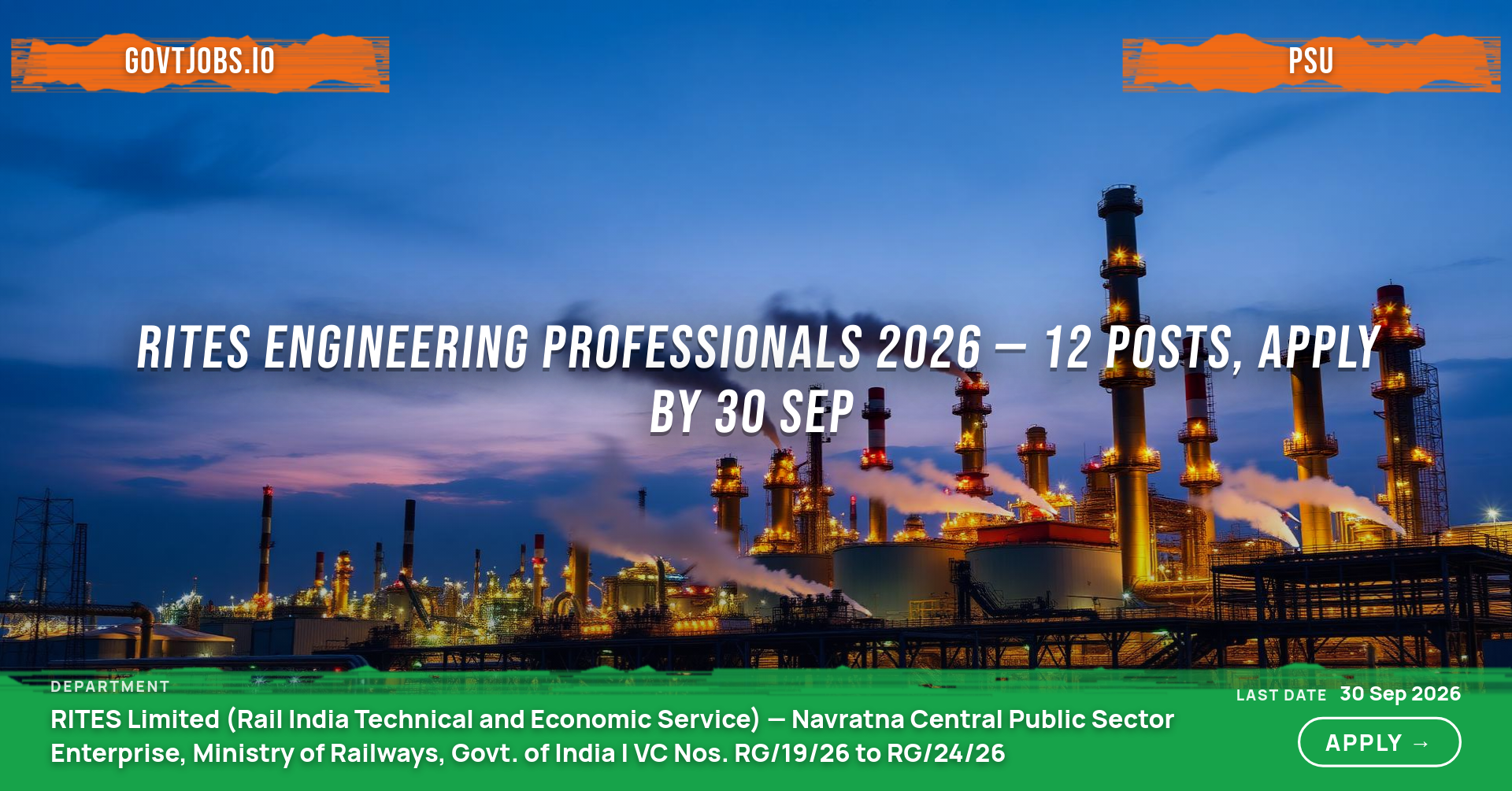 RITES Engineering Professionals 2026 — 12 Posts, Apply by 30 Sep