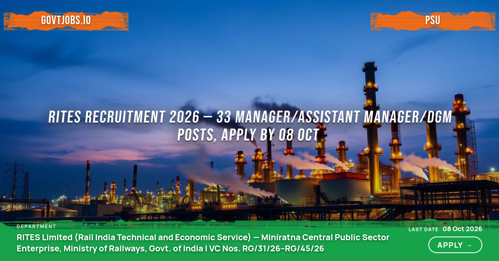 RITES Recruitment 2026 — 33 Manager/Assistant Manager/DGM Posts, Apply by 08 Oct