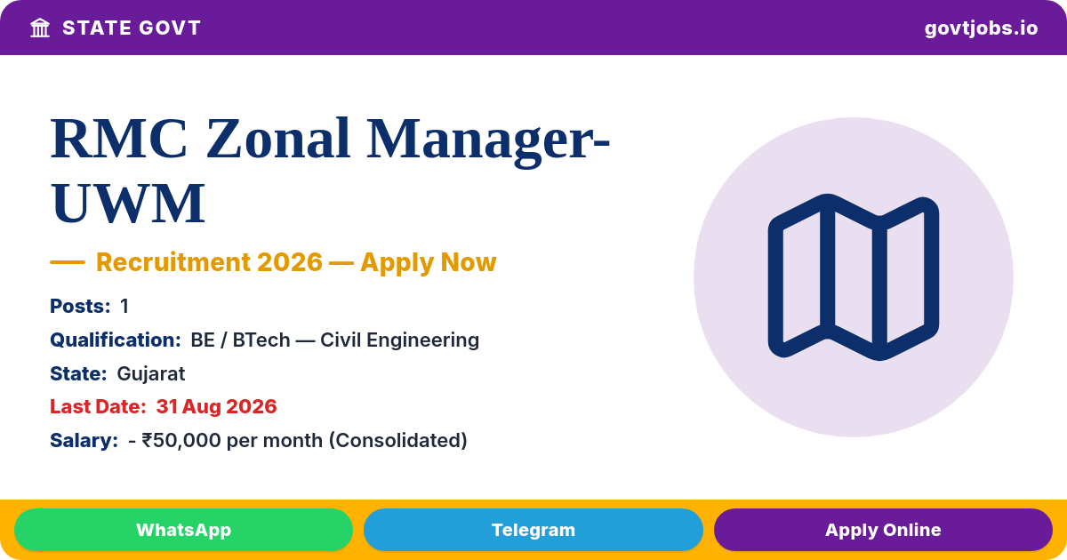 RMC Zonal Manager-UWM Recruitment 2026 — 1 Post, Walk-in 31 Aug