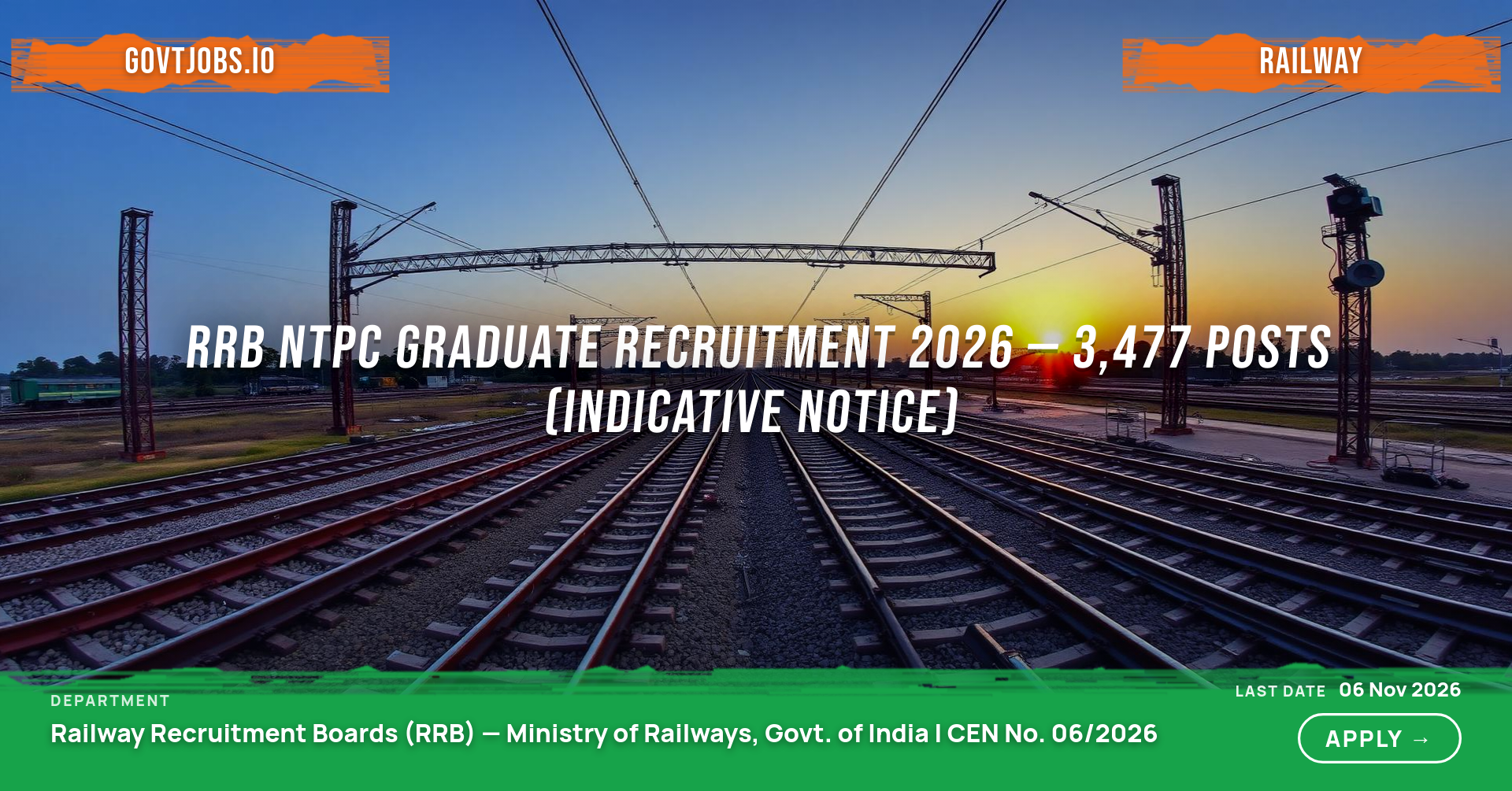 RRB NTPC Graduate Recruitment 2026 — 3,477 Posts (Indicative Notice)