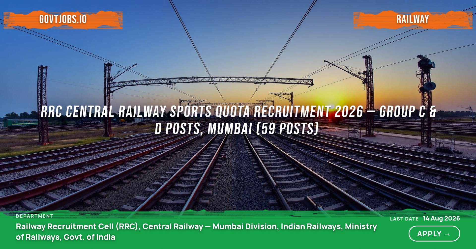 RRC Central Railway Sports Quota Recruitment 2026 — Group C & D Posts, Mumbai (59 Posts)