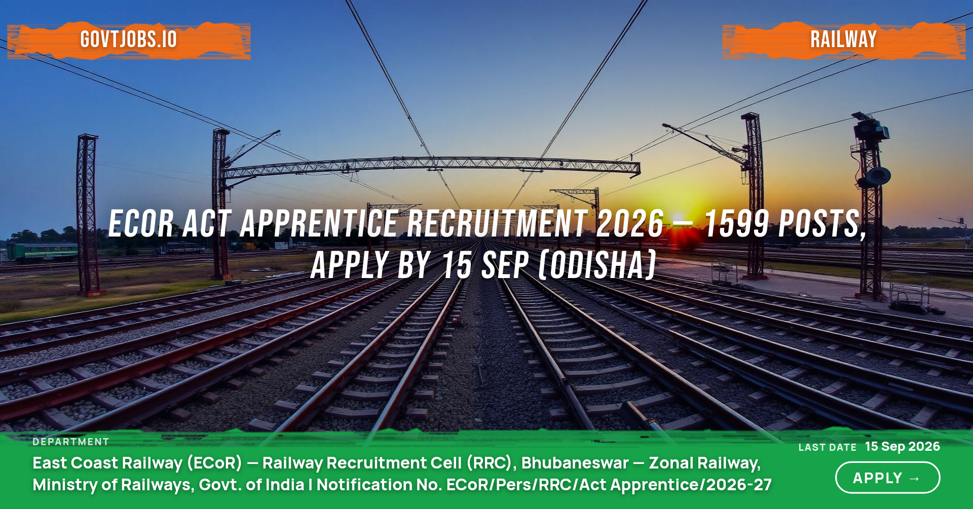ECoR Act Apprentice Recruitment 2026 — 1599 Posts, Apply by 15 Sep (Odisha)