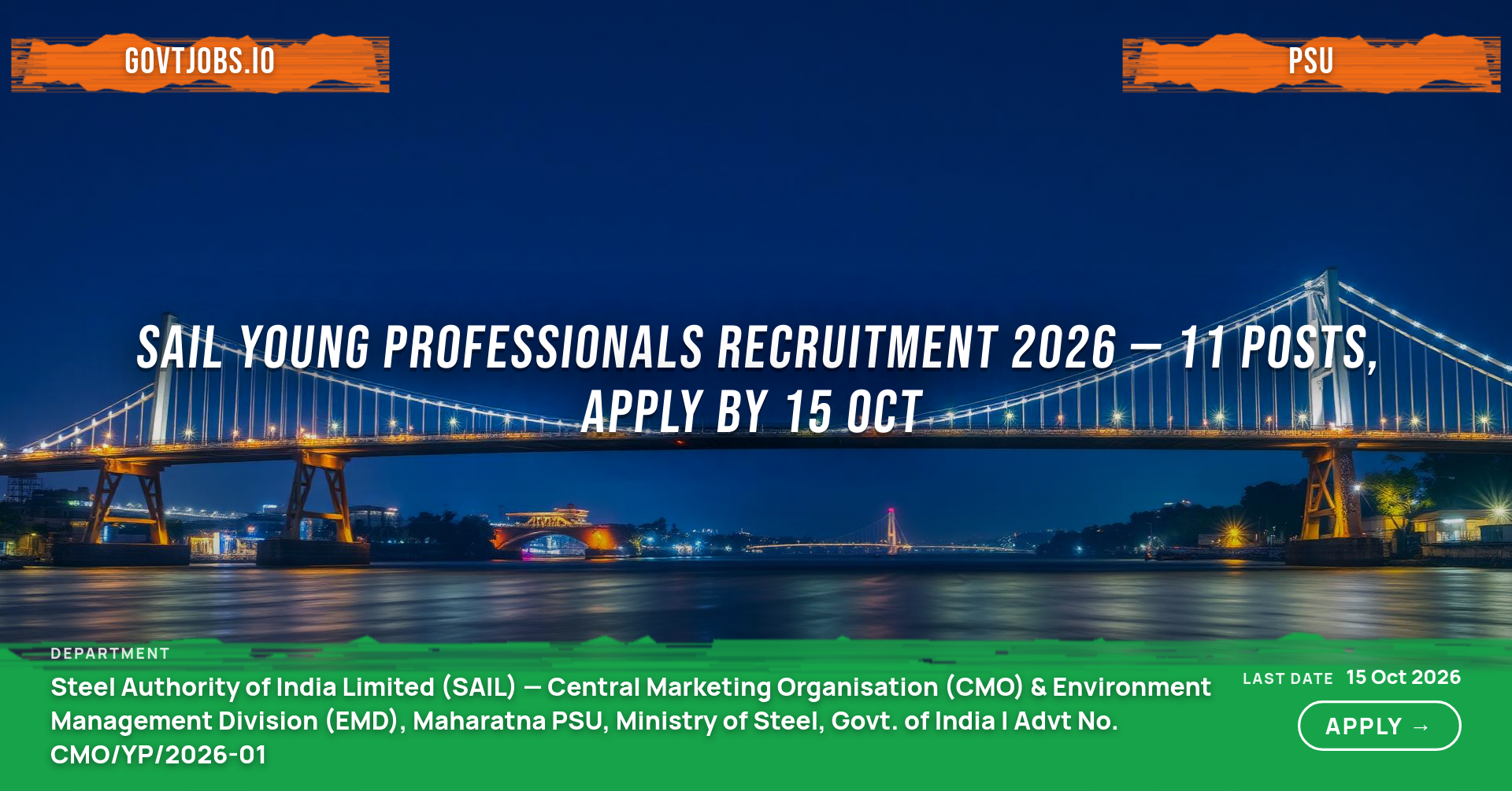 SAIL Young Professionals Recruitment 2026 — 11 Posts, Apply by 15 Oct